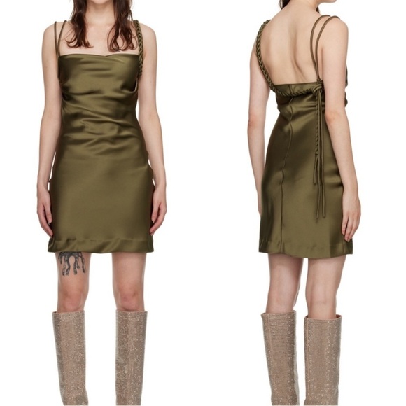 House of Harlow Olive Green braided-strap satin mini dress - NWT - Picture 3 of 8